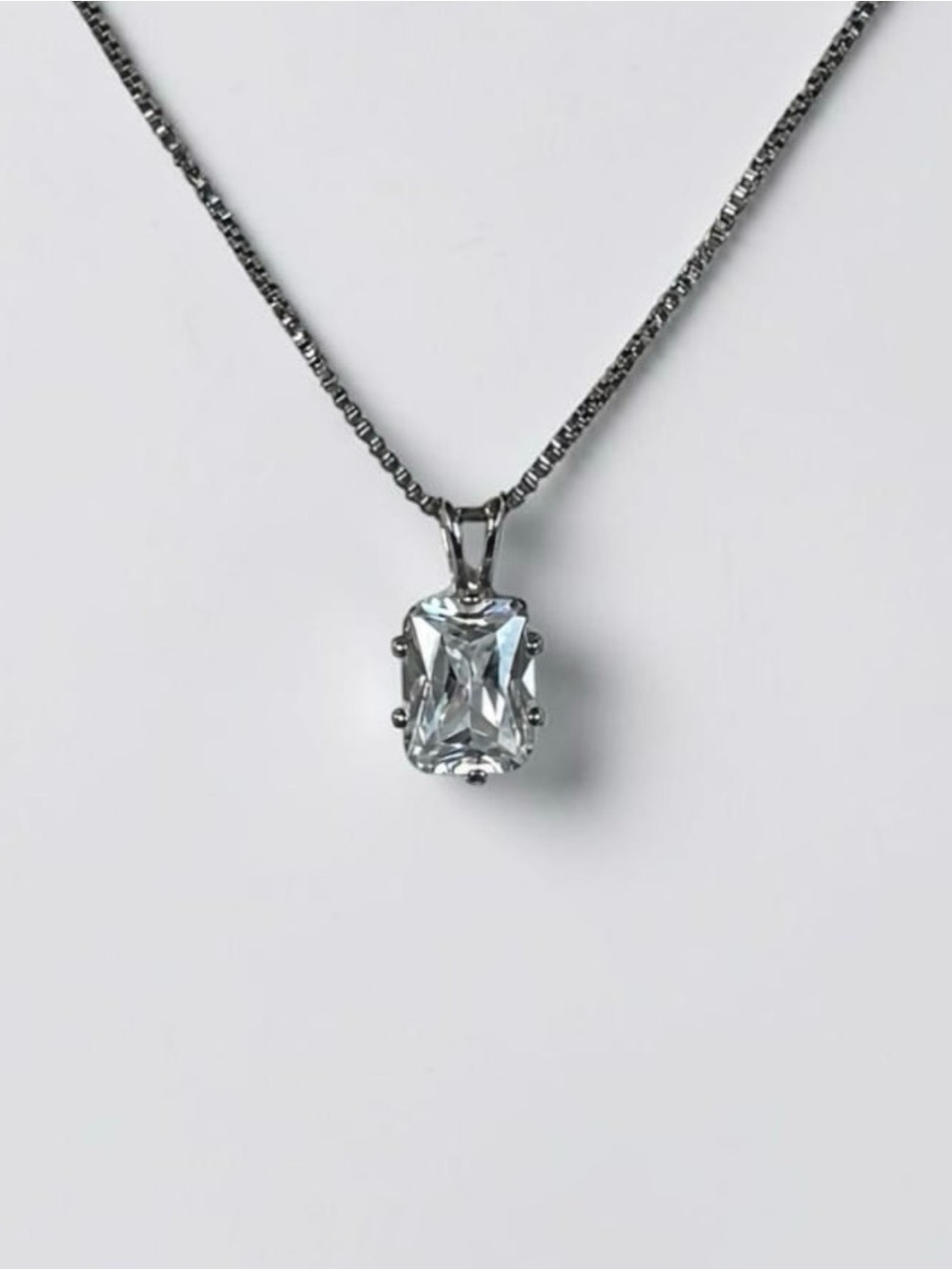 925 Italy Sterling Silver Chain Necklace w/Clear Faceted Stone Pendant